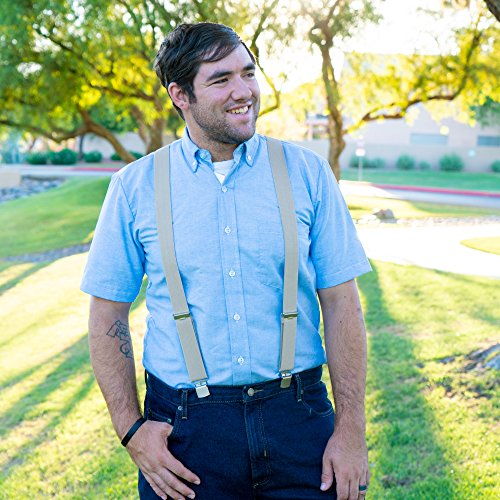 Bioterti Men’s Heavy Duty X- Back Suspenders-Adjustable Size, Long & Elastic Braces (Light Grey)