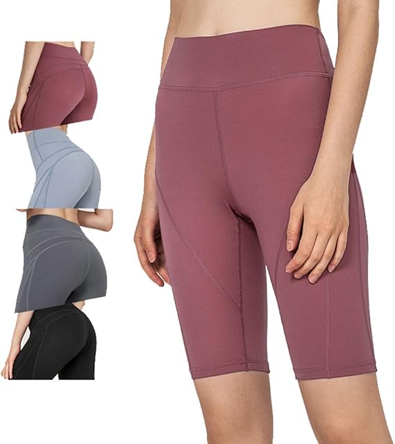 Amazon 女性のハイウエストエクササイズヨガショーツ ハイウエストショーツエクササイズジムサイクリングエクササイズ スポーツ ランニング 赤 L パンツ 通販