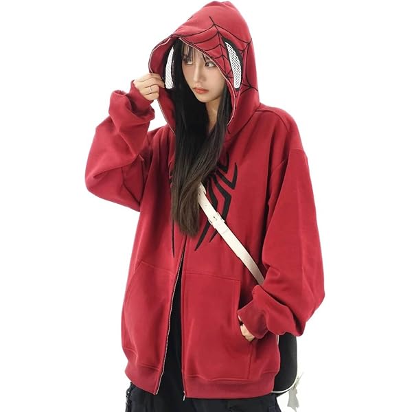 OATSBAS Y2K Hip Hop Spider Hoodie for Women Men Graphic Full Zip