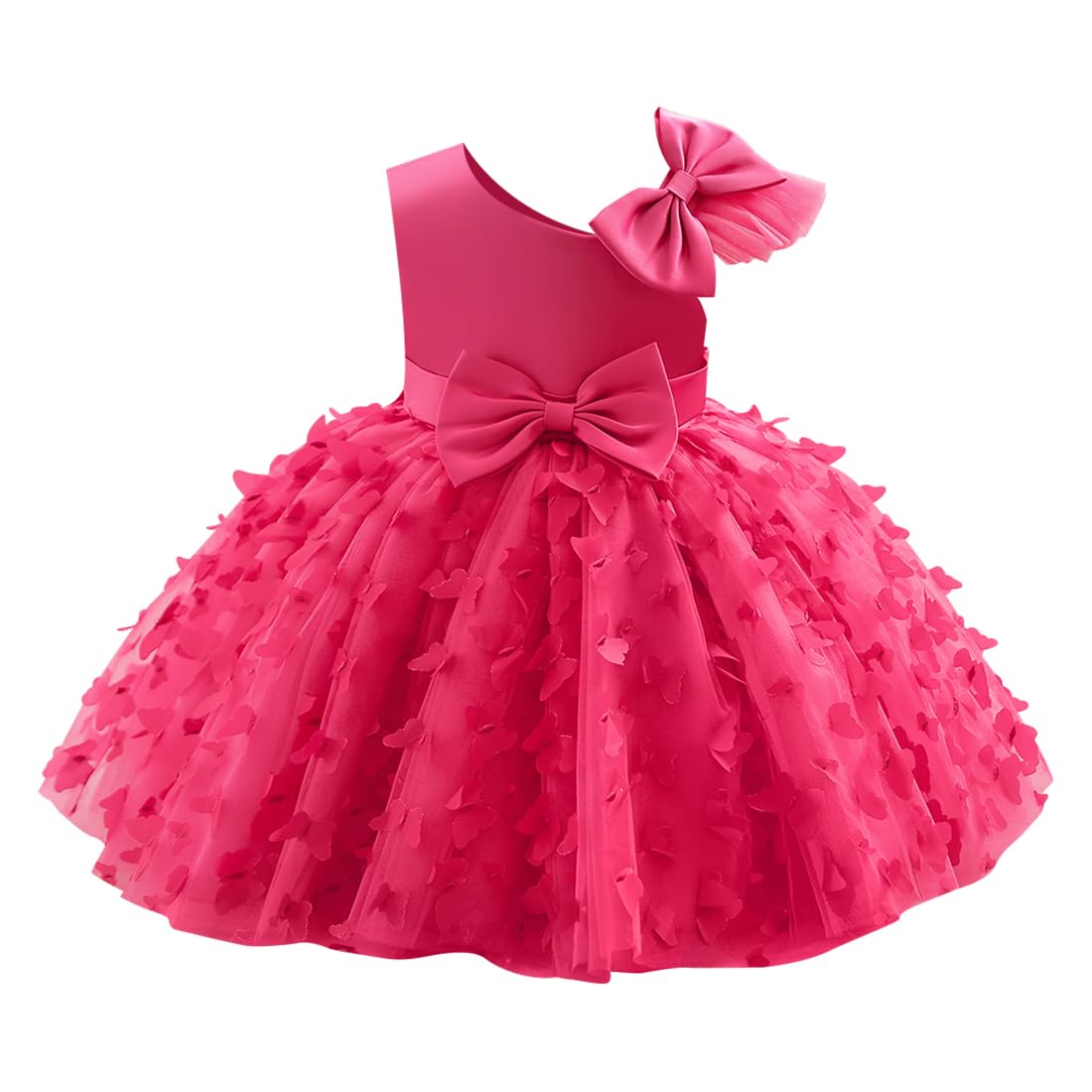 Photo 1 of Toddler Baby Girl Birthday Dress Infant Wedding Flower Girl Dress Bowknot Stain Tulle Butterfly Dress Princess Party Tutu Dresses for Photoshoot Hot Pink 5-6 Years