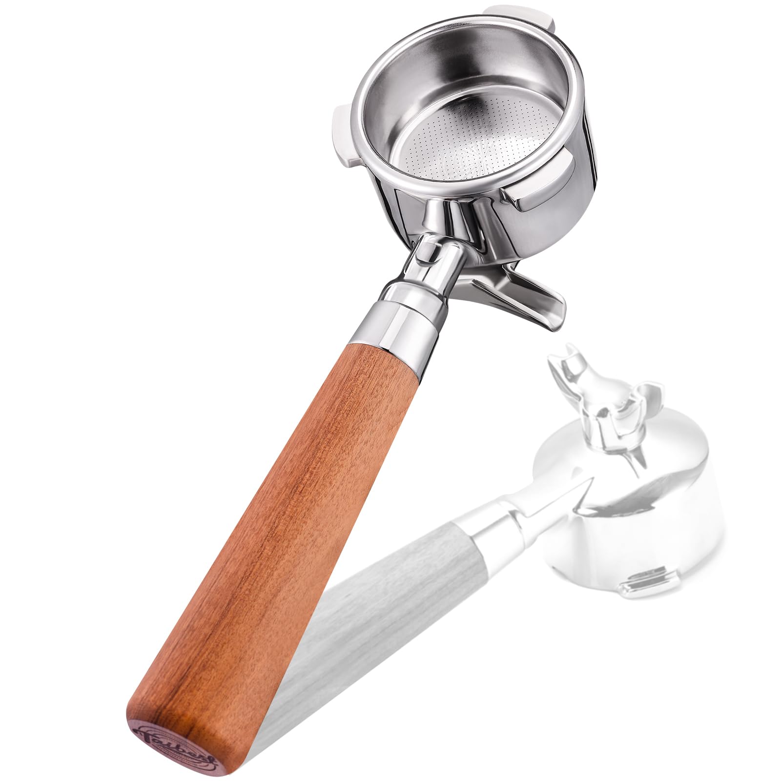 Photo 1 of 51mm 3 Ear Portafilter for DeLonghi EC680/EC685/EC885 - Stainless Steel Dual Spout Handle with Precision Basket,Siam Rosewood Grip