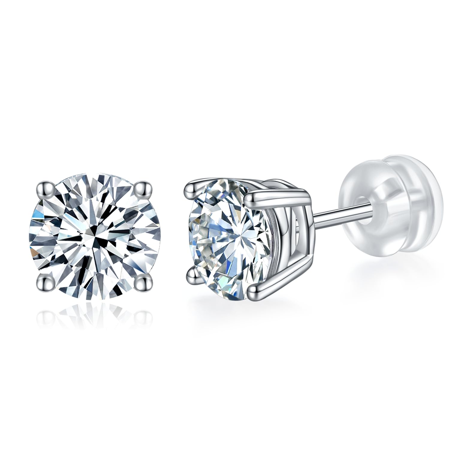 Moissanite Stud Earrings 925 Sterling Silver Lab Created Earrings for Women Men DOJOJOSA Jewelry Gifts (2 carats-(1.0ct*2)-6.5mm)