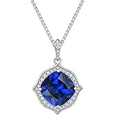 Lwsary Halo Solitaire Pendant Necklace 925 Sterling Silver Gemstone Necklace Princess Cut Birthstone Jewelry for Women