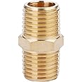U.S. Solid Brass Pipe Fitting, Hex Nipple, 1/4" x 1/4" NPT Male Pipe Adapter