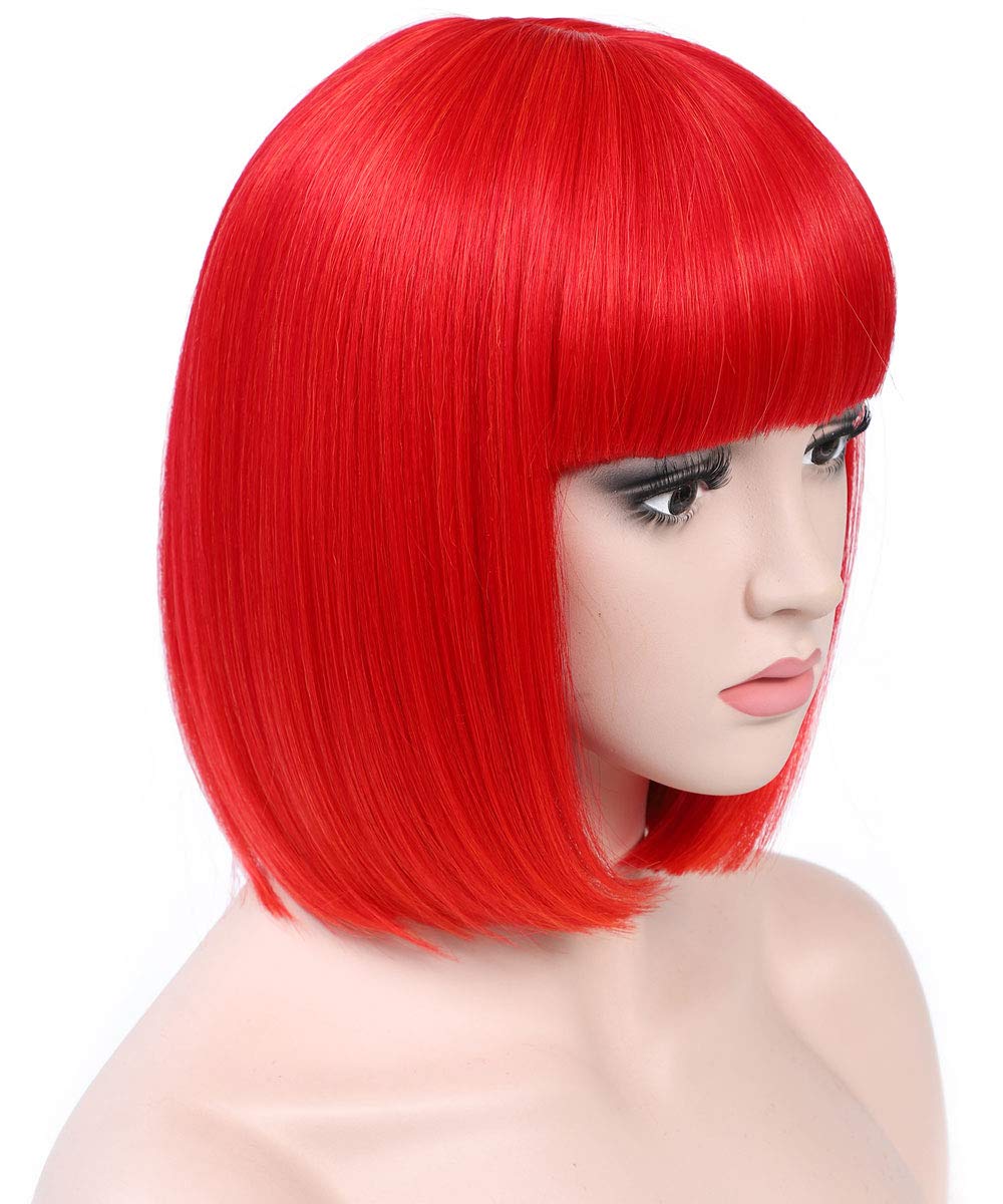 COSYMAY Short Bob Wig for Women Red Wig with Bangs 12 inch Cosplay Synthetic Wig Glueless Costume Halloween Wig