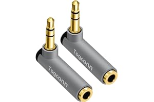 Togconn Right Angle 3.5mm 1/8" Audio Adapter 2-Pack, 90 Degree 3.5mm 1/8 Inch TRS Male to Female Stereo Jack Plug AUX Gold-Plated Connector Compatible with Headset, Tablets, MP3 Players, Speakers