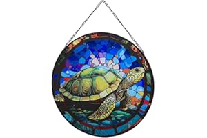 ZZHAOYI 8'' Marine Turtle Stained Glass Window Hanging, Hand Painted Suncatcher Window Decor Sea Turtle Glass Panels Art Decor Ocean Gifts for Women (Turtle A)