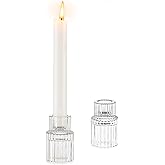 Glass Candlestick Taper Candle Holder: Glasseam Set of 2 Small Candle Holders for Candlesticks, Modern Crystal Clear Tapered Candle Stick Holder for Wedding Dining Table Centerpiece Christmas Decor