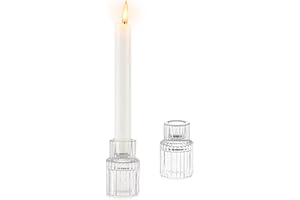 Glass Candlestick Taper Candle Holder: Glasseam Set of 2 Small Candle Holders for Candlesticks, Modern Crystal Clear Tapered Candle Stick Holder for Wedding Dining Table Centerpiece Christmas Decor