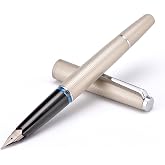 Majohn B32 Piston Fountain Pen Fine Nib, Stripe Gray Metal Writing Pen