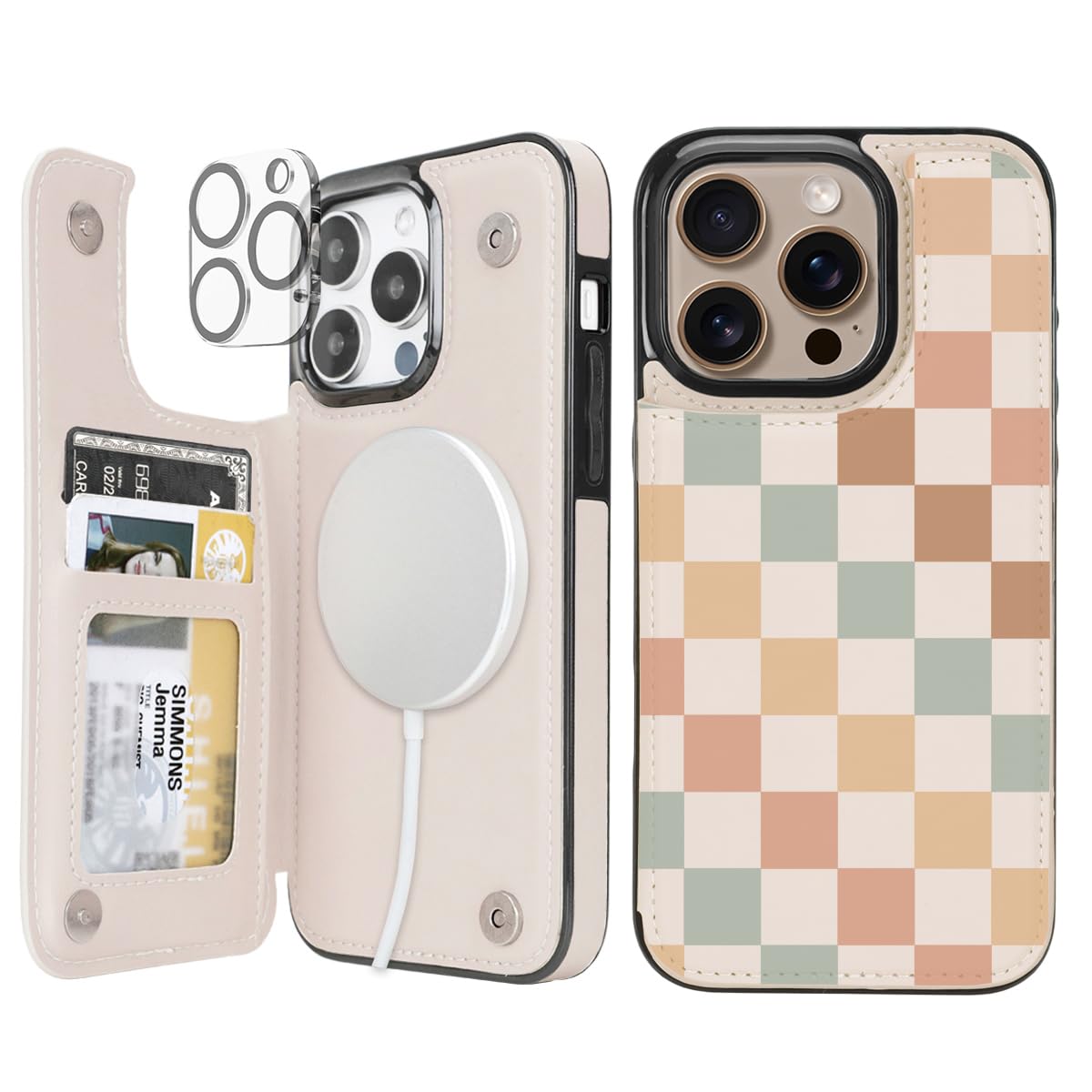 uCOLOR for iPhone 14 Pro 6.1" Wallet Case Magsafe with Card Holder Slot【Compatible with MagSafe】 Folio Flip PU Leather Double Magnetic RFID Design (Pastel Check Vibes)