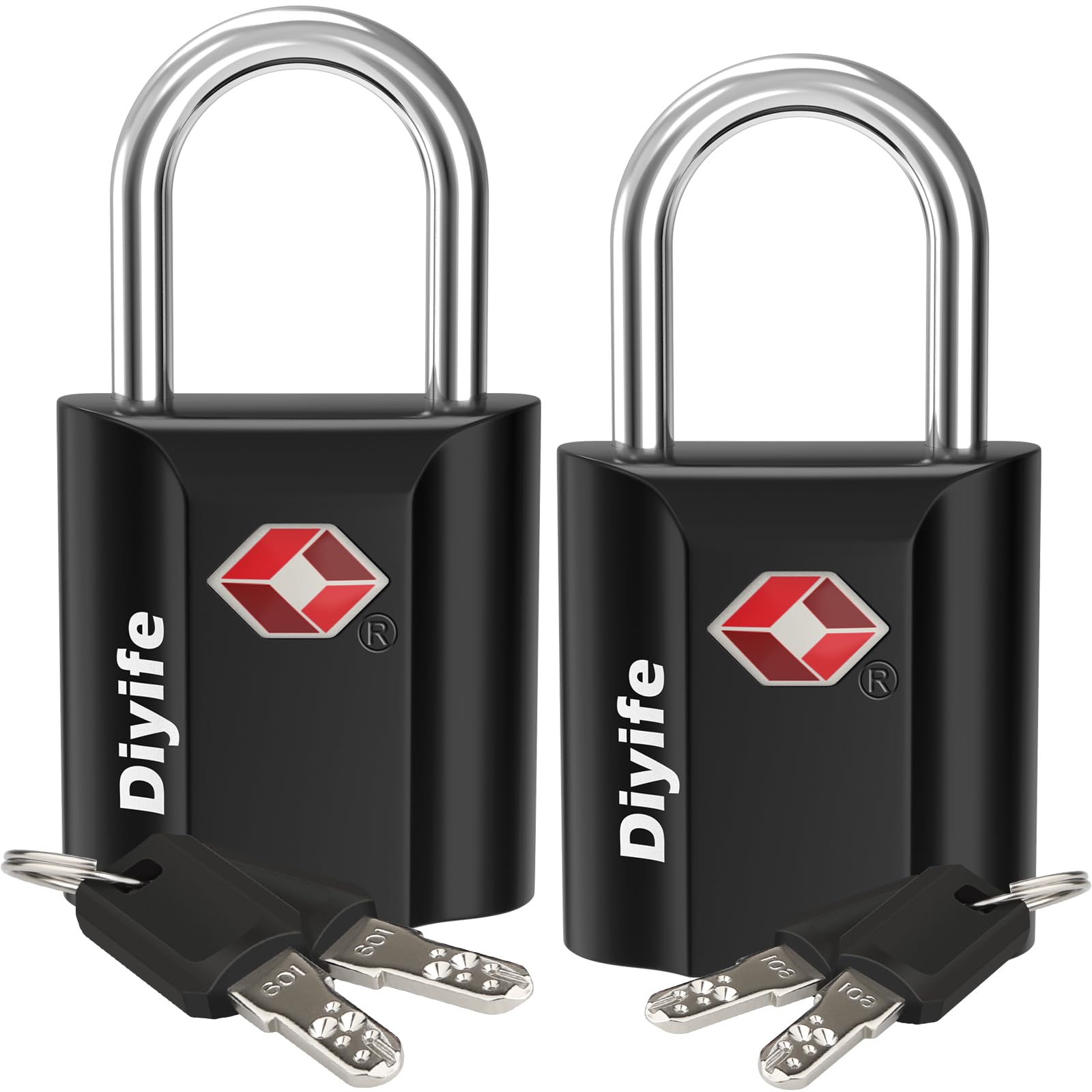 Diyife Security Luggage Locks with Keys - 2 Pack Heavy Duty Zinc Alloy Travel Locks with 4 Keys (Black)