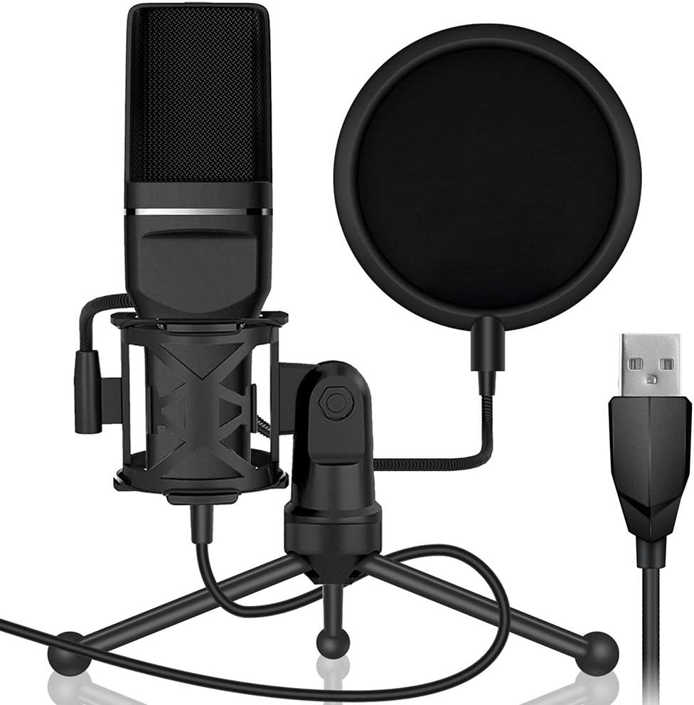 PC Microphone, Yanmai Professional USB Condenser Microphone for PC/Laptop Plug & Play with Double-Layer Pop Filter and Tripod Stand for Studio Recording, Broadcasting and Gaming