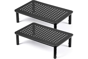DOLALIKE 2 Pack Desktop Riser, 3 Height Adjustable Monitor stands for 2 Monitors, PC, Computer, Printer, iMac, Desktop Monitor Stand with Ventilated Platform for Airflow