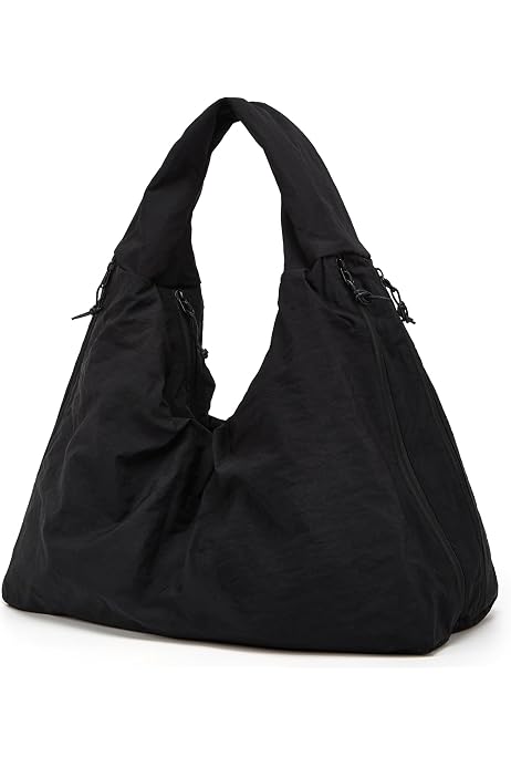 Women's Slouchy Nylon Tote Bag - Multiple Pockets, Adjustable Strap, Crossbody Shoulder Hobo Purse - View #2