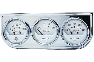 AUTO METER 2325 Autogage White Console Oil/Volt/Water Gauge with Chrome Steel , 2.3125 in.