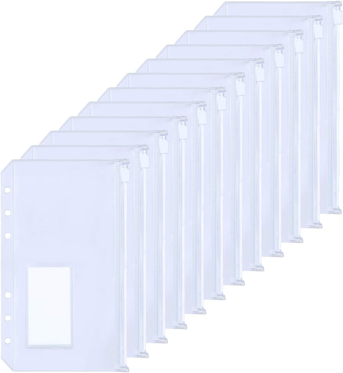 HAUTOCO 12PCS A6 Size Binder Pockets with Label Pocket, PVC Cash Budget Zipper Envelopes 6-Holes Binder Pouches Folders for A6 6-Ring Notebook Binder : Office Products