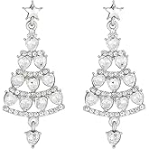 Gold Rhinestone Heart Christmas Tree Earrings for Women Charms Drop Dangling Stud Earring Holiday Festival Party New Year Jewelry