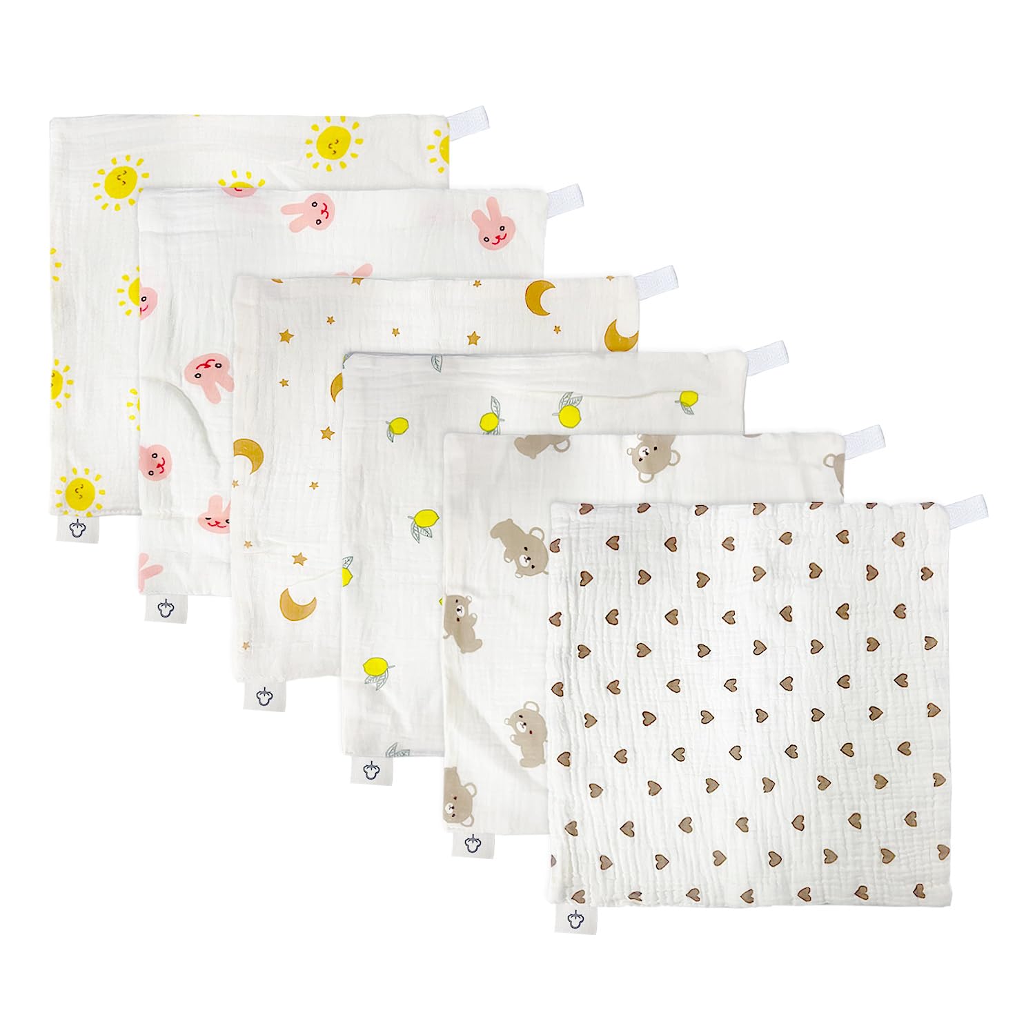 BEIBXHQQ 6 Pieces Baby Cotton Square Towels, Crepe Cotton Square Towels, Kids Towels, Pure Cotton Gauze Towels, Cartoon Saliva Towels, Muslin Towels