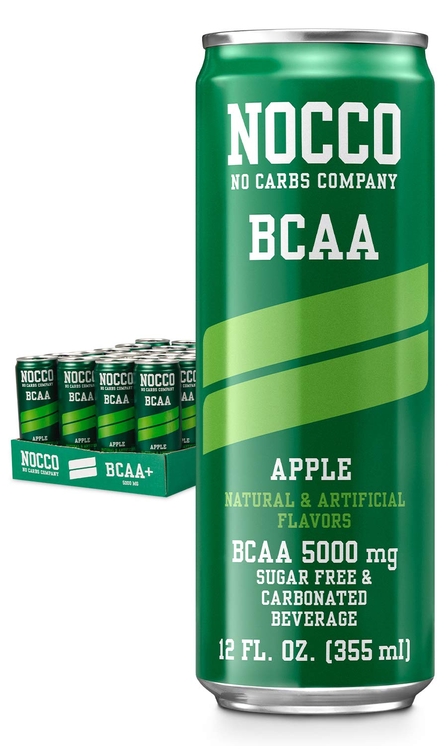 NOCCO BCAA Apple 12 x 12 Fl Oz Carbonated, ZERO Sugar, Low