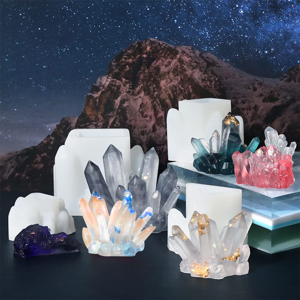 FineInno 11 PCS Crystal Cluster Resin Mold Quartz Rock Silicone Molds,Different Shapes Epoxy Resin Molds DIY Gem Stone Jewerly, Candle,Soap,Clay