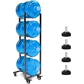 XXSJ 5 Gallon Water Jug Holder with 4 Wheels: 5 Gal Bottle Storage Rack | Movable|Easy to assemble|Heavy Duty Steels|70% Space Saving|Anti-Tip|Stackable|4 Tier|360&deg;Locking Wheels|Home|Kitchen|Garage