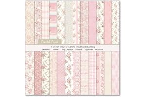 Pink Floral Scrapbook Paper, 6x6 Double Sided Cardstock, 24 Sheet Pattern Paper for Card Making, DIY Photo Album Decor