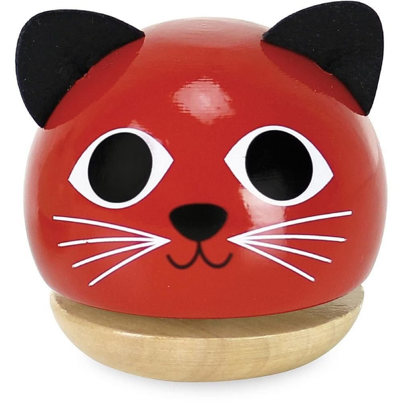 Vilac Round Wooden Cat Themed Music Box, Soothing Music, Red, 1 Year+