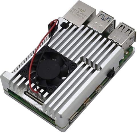 Wivarra para Raspberry Pi 4 Caja de AleacióN de Aluminio Caja de Cubierta Protectora CNC con Ventilador de Enfriamiento para RPI 4 Modelo B (Plata)