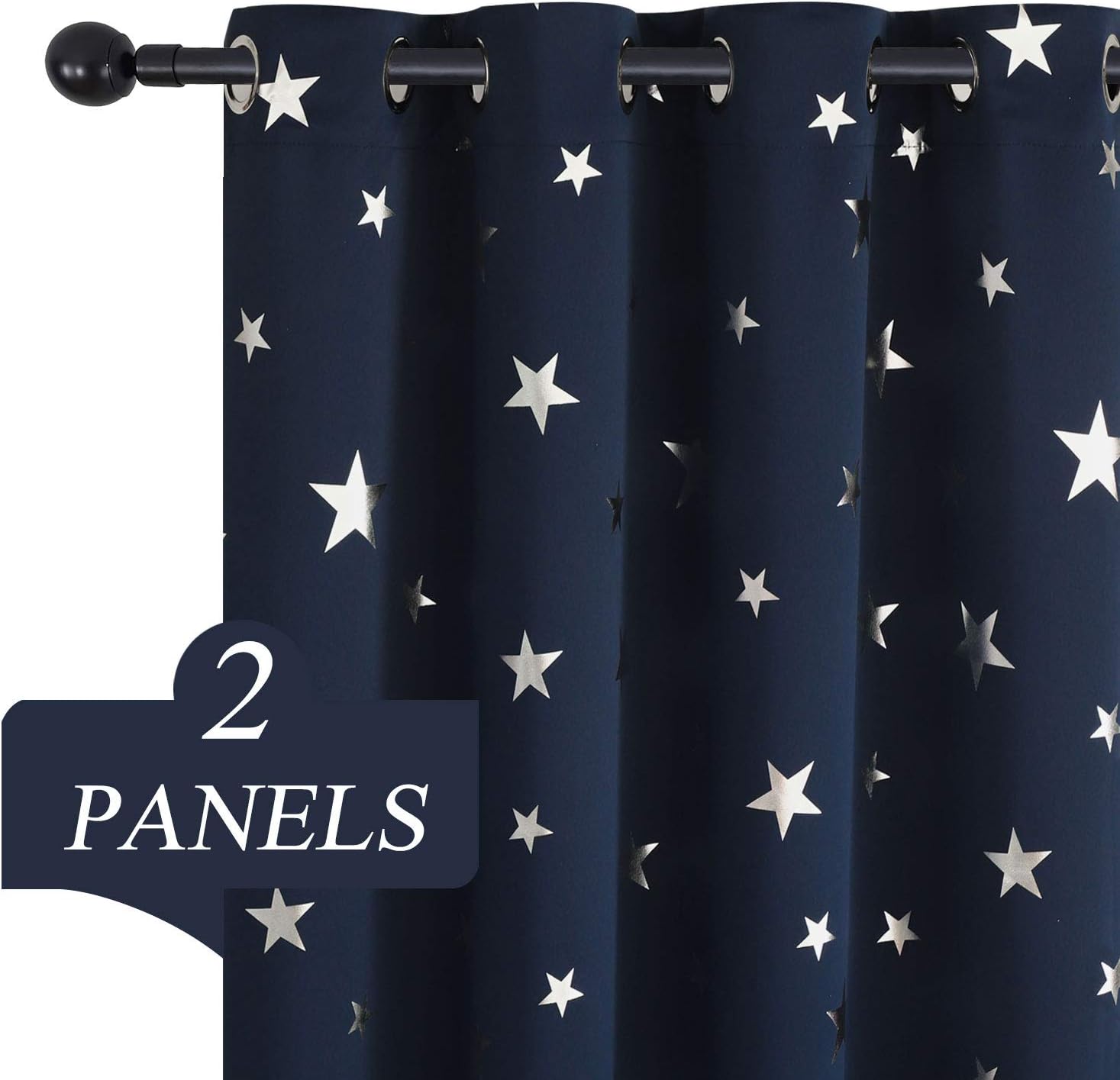 Estelar Textiler Grommet Curtains Small Window Blackout Curtains Star Print Blackout Drapes for Baby Nursery Room 52x54 Inch Navy Blue Two Panels