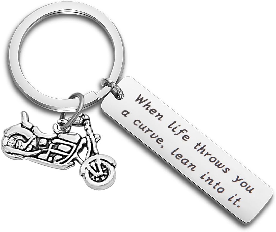 WUSUANED Motorcycle Keychain When Life Throws You A Curve Lean Into It Bike Gift for Dad Husband