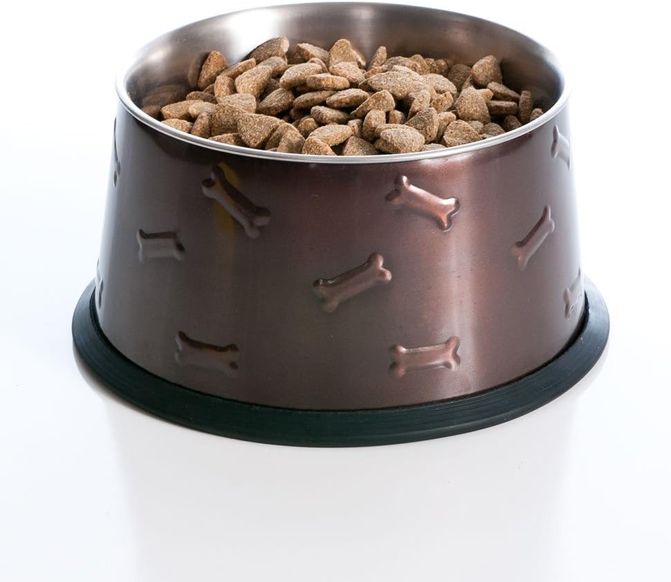 Dog Bowl, Antique Copper Bone printed design, Skid free, Stainless Steel interior (Medium - 700ml)