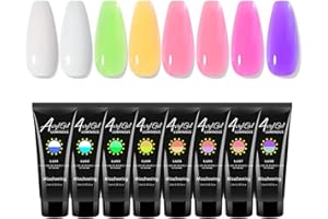 RoseFlower Neon Bright Luminous Poly Nail Gel Set 8 Colors Fluorescent Poly Nail Extension Gel Kit Builder Nails Enhancement Gel for Beginner Professional French Art Design Salon DIY at Home #4