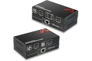 AV Access HDMI USB KVM Extender Dual Monitor Over Cat5e/6/6a/7 up to 1080p@60Hz 60m/197ft, KVM Extender 4 USB 2.0 Ports for K