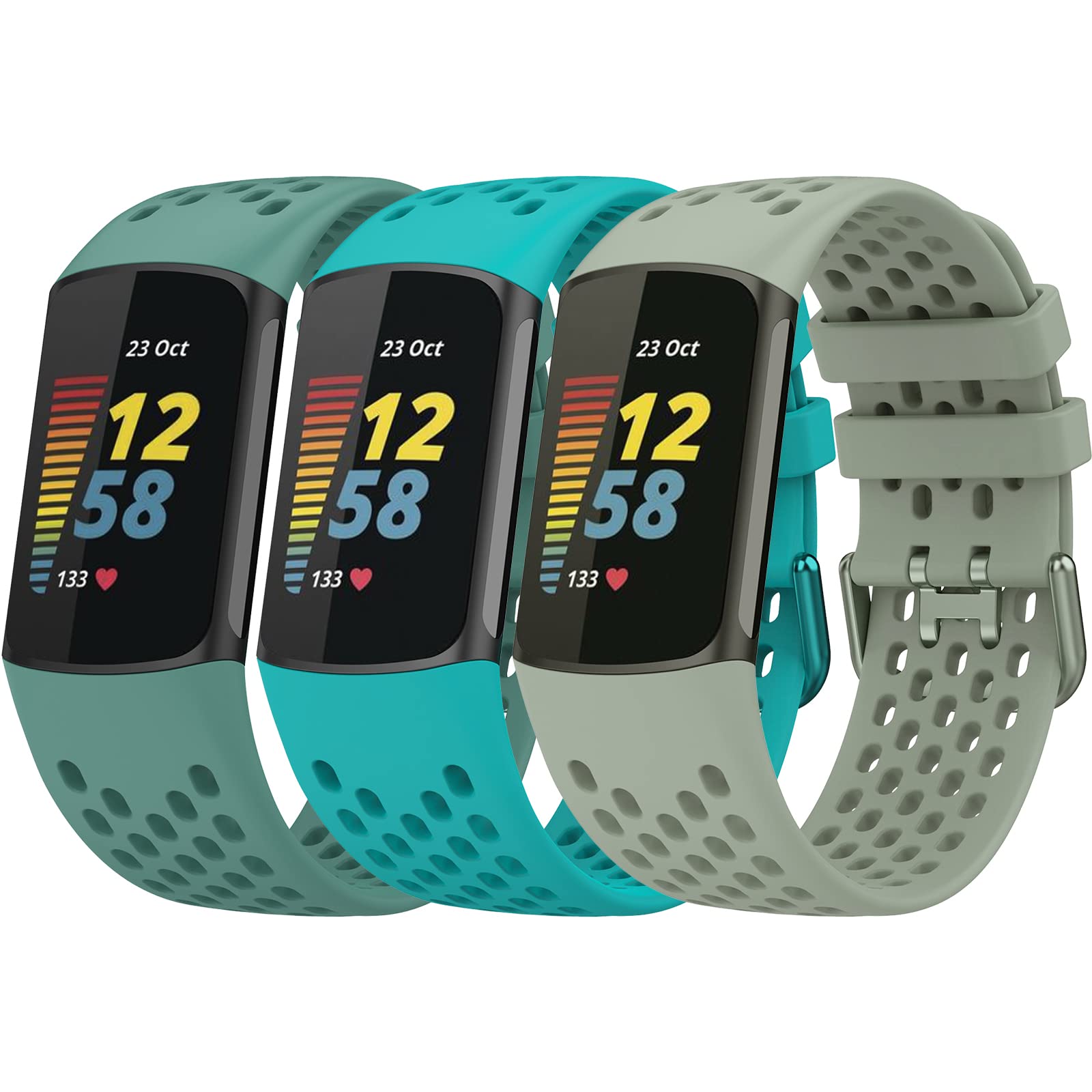 TopPerfekt Sport Straps Compatible with Fitbit Charge 6 Strap, Adjustable Breathable Soft Silicone Sport Replacement Watch Band Straps Wristbands Bracelet for Charge 5 Activity Tracker Women Men
