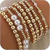 Dainty Gold Pearl Beads Bracelets Stack Set for Women, Trendy Stackable Pearl Beaded Ball Stretch Bracelet Stylish Baroque Party Jewelry Accessory Gift