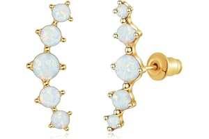 CiNily Opal Ear Crawler Earrings, 14K Gold Plated Cuff Climber Earrings Small Flat Back Stud Earrings Fashion Jewelry Mothers Day Gifts for Women Girls Hypoallergenic, White Gold, Rose Gold