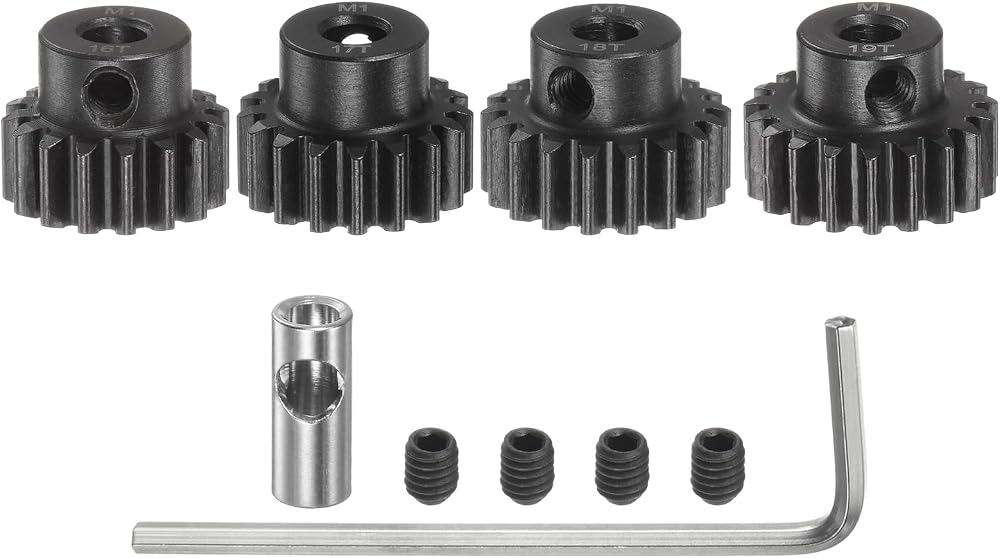 sourcing map M1 Pinion Gear Set 5mm Shaft 16T-19T Hardened Steel RC Car Coupler