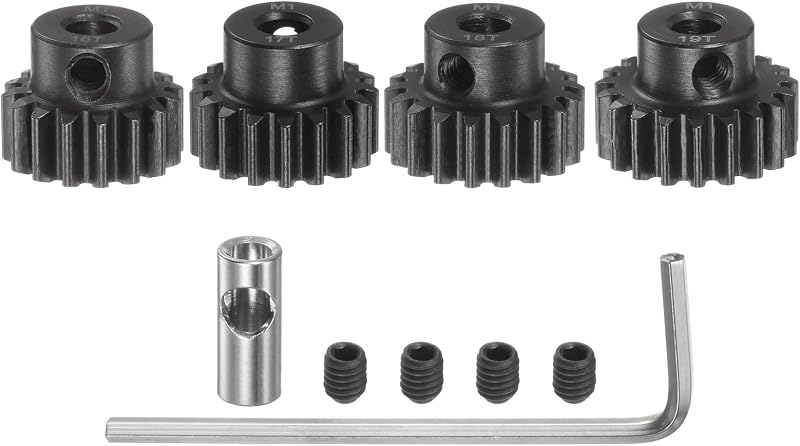 sourcing map M1 Pinion Gear Set 5mm Shaft 16T-19T Hardened Steel RC Car Coupler