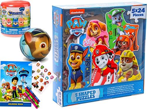 Go Paw Patrol Shaped 5-Puzzle Set &amp; Blind Capsule Mini Figure Mashems Mystery Character + Stickers &amp; Ball Fun Pack