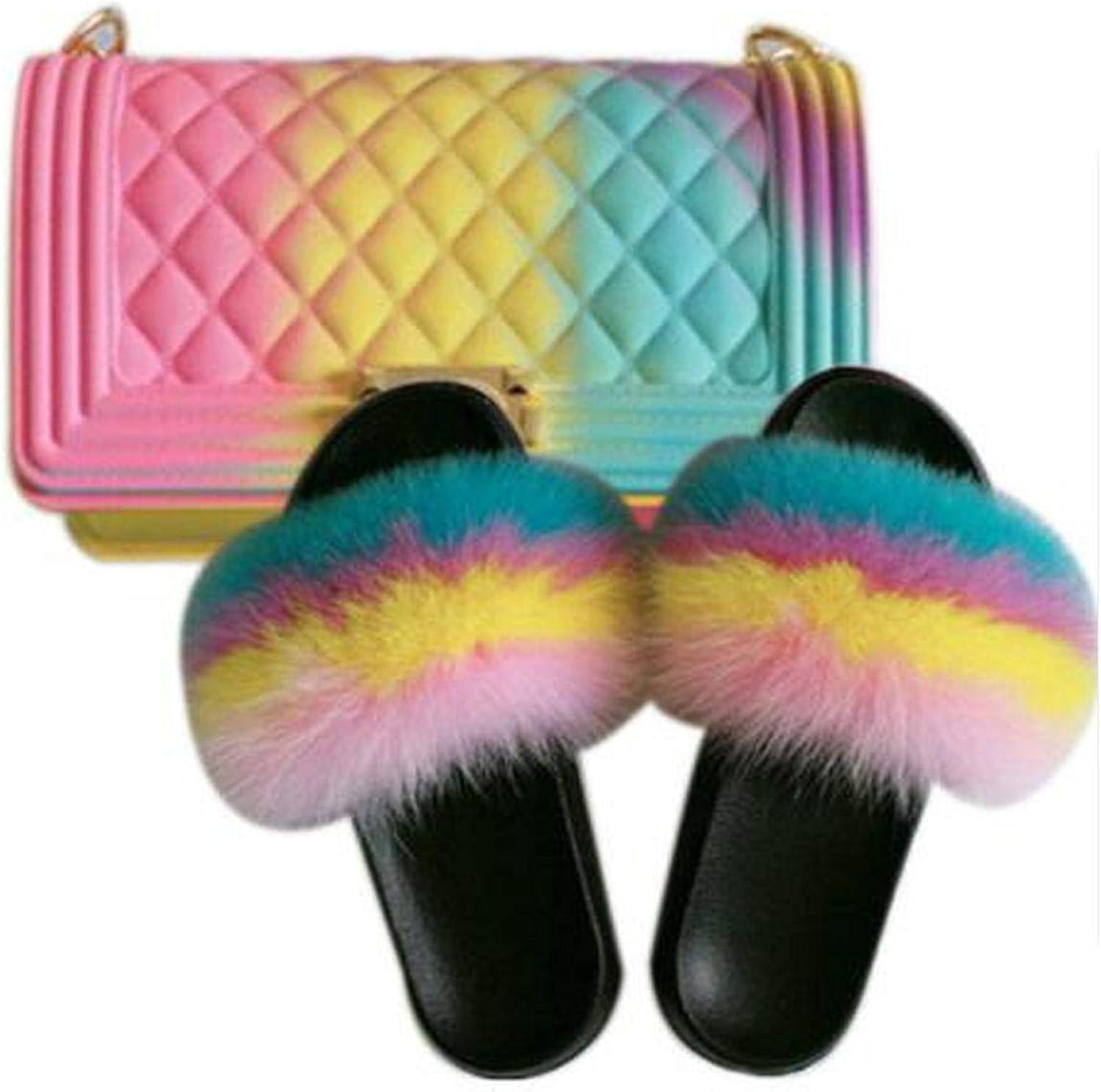 rainbow purse and sandals