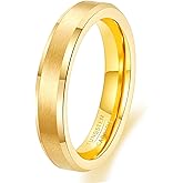 HXNIBATSAR 4mm 6mm 8mm Tungsten Carbide Wedding Band Ring For Men Women-Available in Black,Gold and Silver Matte Finish&Polished Beveled Edges Comfort Fit Size 5-12