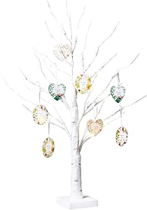 EAMBRITE 2FT 24LT White Birch Twig Tree Warm White Light Tabletop Gift Cards Tree Decorative Home Easter Wedding Party