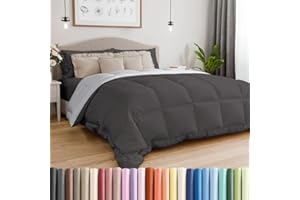 CGK UNLIMITED Queen Size Dark Grey & French Grey Reversible Alternative Down Comforter - Warm Lightweight Breathable Hotel Quality Bedding Set - All Season Fluffy Oversized Cooling Microfiber Duvet Insert Comforter