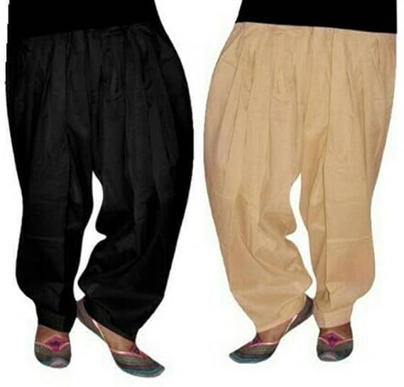 Traditional Patiala Salwar 100% Cotton Free Size (BLK_BEIGE_SALWAR)