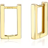 925 Sterling Silver Hoop Earrings for Women Trendy Small Square Hypoallergenic 14K Gold Plated Hoop Earrings Geometric Minimalist Rectangle Hoops Earrings