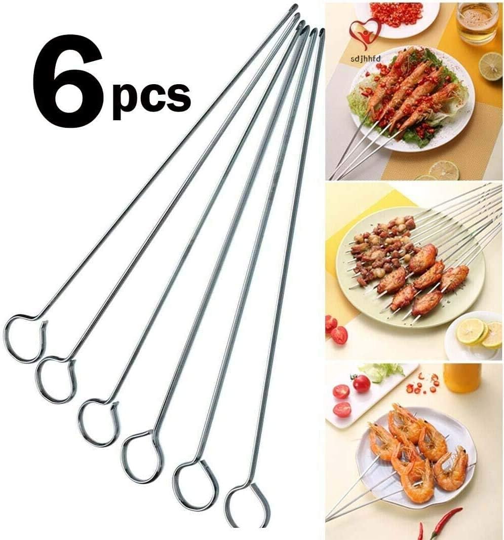 6 x Metal BBQ Skewers BBQ Food Meat Kebab Skewers Grill Meat Cooking