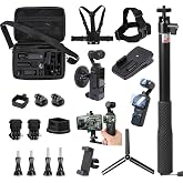 PellKing 21 in 1 Accessories Kit for OSMO Pocket 3 Xtra Muse,Including Hard Shell case,Magnetic mount,Desk base mount,Selfie Stick,Tripod,Chest Mount,Mobile Phone Holder,Screen Protector,Backpack Clip