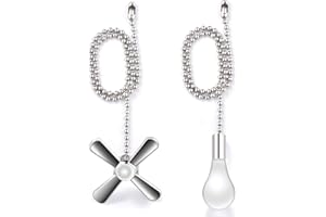 SUR-CIEL 2PCS Ceiling Fan Pull Chain, Decorative Ceiling Fan Pulls Chain Extension, Ceiling Fan Pull Chain Ornaments, Light Pull Chain with 12 Inches 3mm Diameter Ball Beaded Chain, Silver