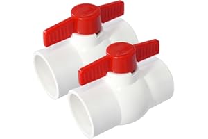 YADIAN 2 Pack 2'' PVC Ball Valves, T-handle Water Shut-Off Ball Valve Slip (Socket), PVC Ball Valve 2 inch for Water Project, Swiming Pool, Sewage Pump, Irrigation System, Rated at 150 PSI, Socket